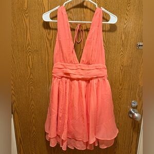 Abercrombie & Fitch Flirty Drama Mini Dress in Coral
